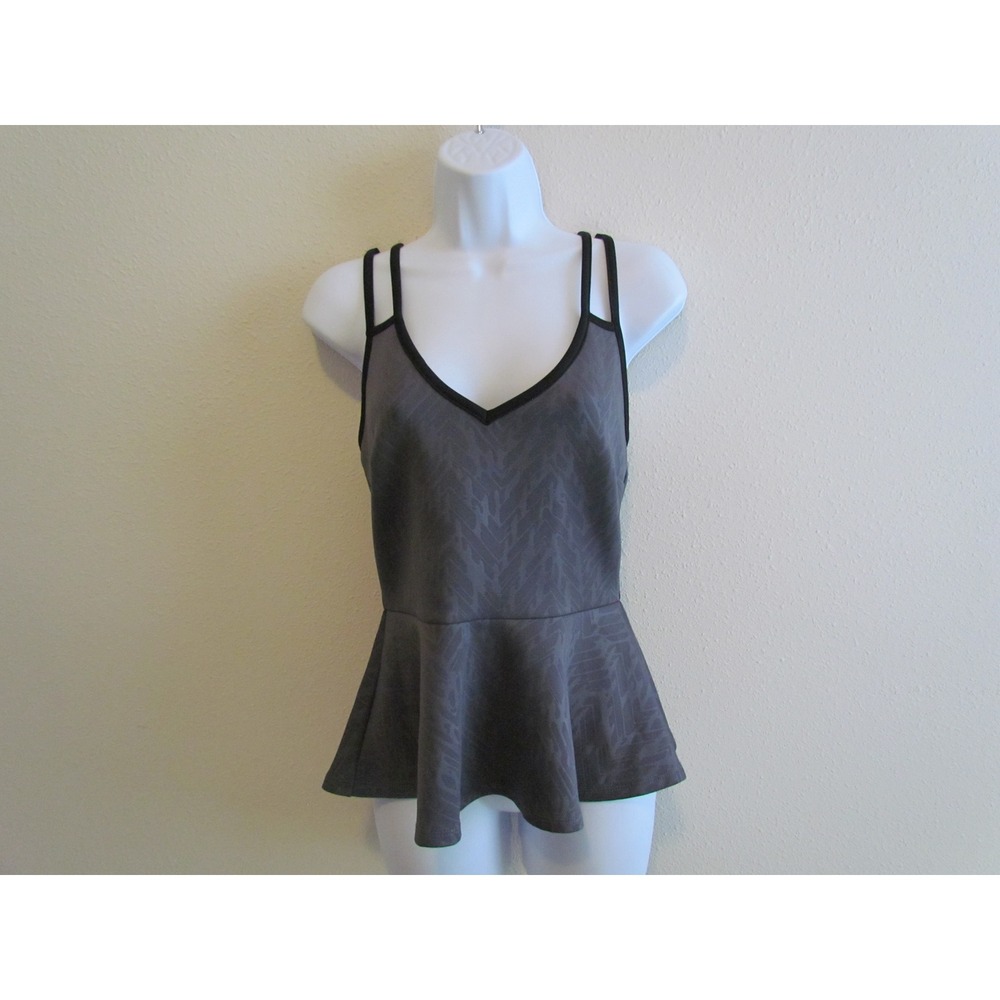 Body Central Peplum Tank Top Small Gray Caged Ladder Back Chevron Textured